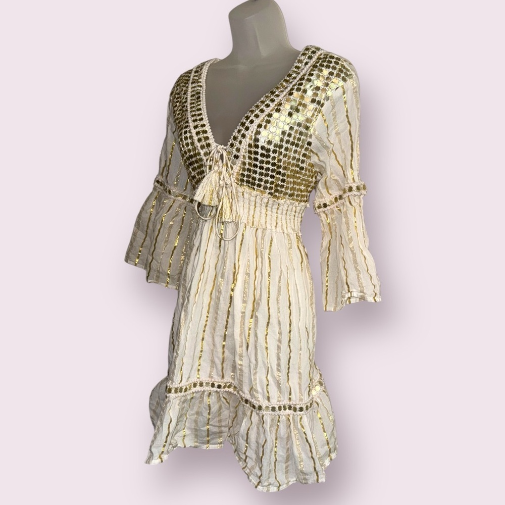 Greek White & Gold Sequin Boho Dress - One Size - Picture 3 of 4